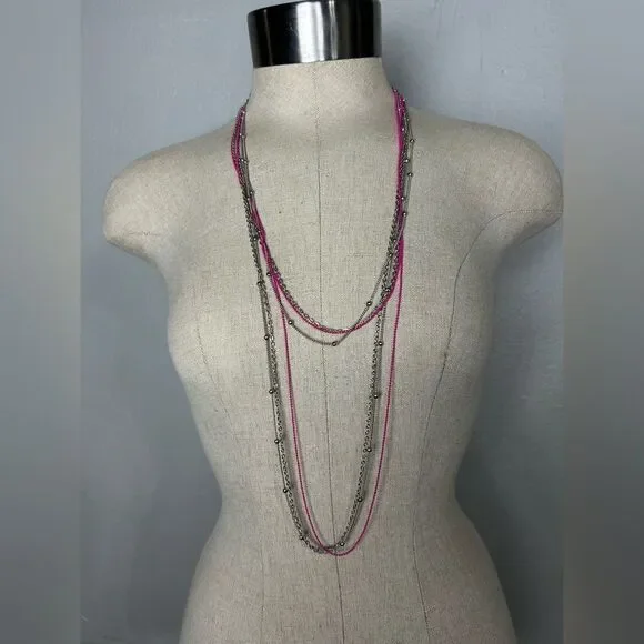 Paparazzi Pink Layered Necklace and Earrings Set - Picture 2 of 3